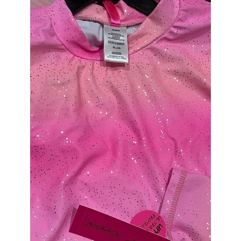 NWT❤️Betsey Johnson Girl's Long Sleeve 2 Pc Rash Guard Tankini Swimsuit sz14